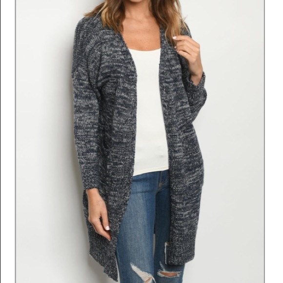 Navy Long Open Front Cardigan Sweater - Picture 10 of 11